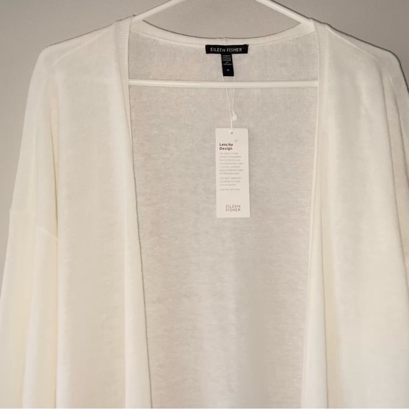 Eileen Fisher White Long Cardigan with Pockets. Organic Linen & Cotton 1X - Picture 6 of 7